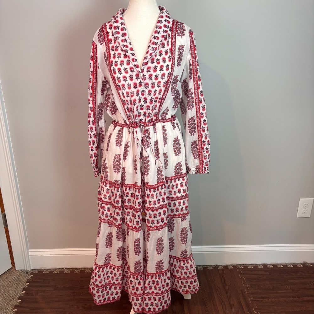 Brora X Willow Crossley Womens Cotton Red Paisley Boho Maxi Dress UK 14 US 12